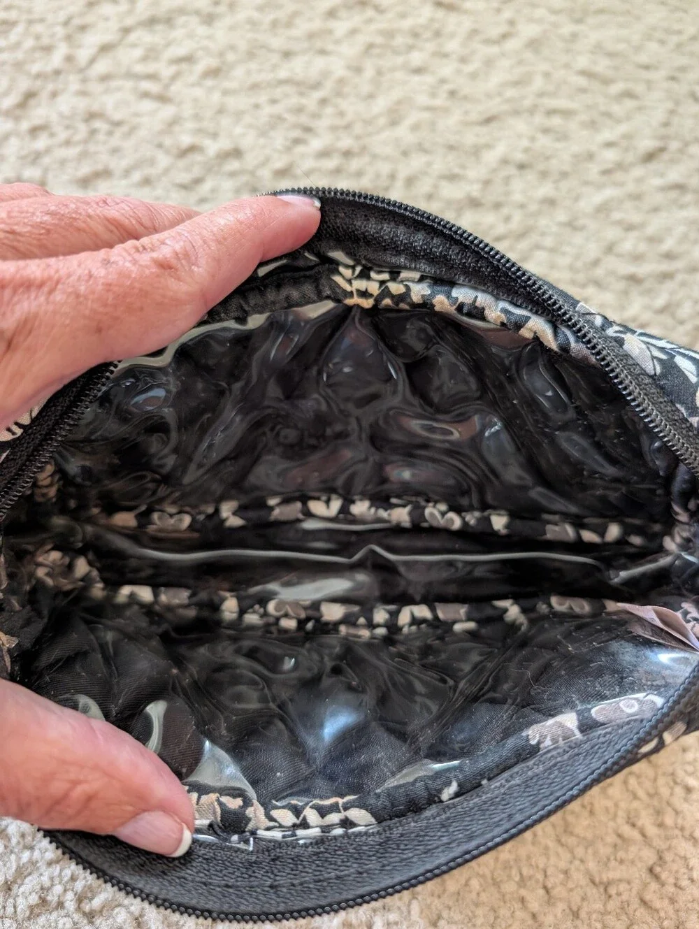 Vera Bradley quilted cosmetic bag in the retired Chandelier Noir Pattern